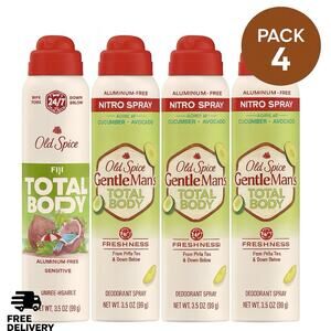 Pack4 - Old Spice Deodorant Spray Total Body (3)Cucumber + Avocado (1) Fiji